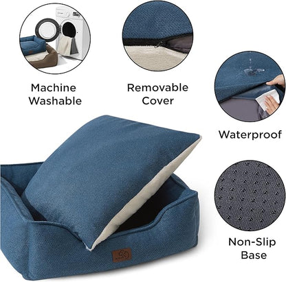 Bedsure Washable Dog Bed for Medium Dogs 30x24x9inches, Blue