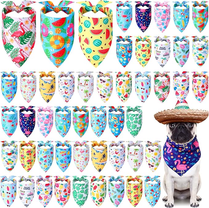 Sweetude 50 Pieces Hawaiian Dog Bandanas Summer Bandanas