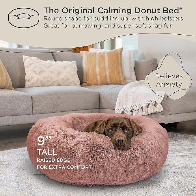 Best Friends by Sheri The Original Calming Donut Cat and Dog Bed in Shag Fur Dusty Rose 36"