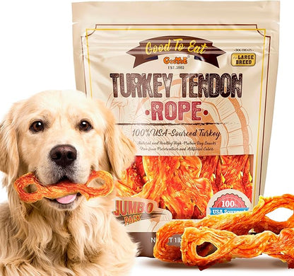 Gootoe Turkey Tendon Dog Treats – 100% USA-Sourced, Natural Snack, Premium Training Chews, Hypoallergenic, Reseal Value Bags, Sizes for Large Dogs, Rope (L) Jumbo Pack, 1 lb (Pack of 1)