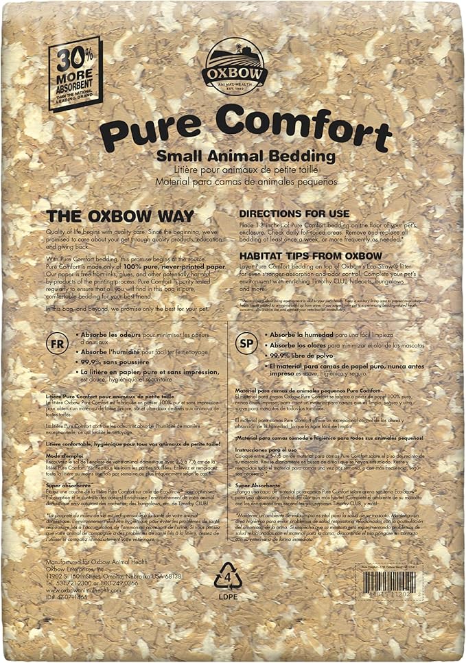 Oxbow Pure Comfort Small Animal Bedding - Odor & Moisture Absorbent, Dust-Free Bedding for Small Animals - Blend, 178 Liter Bag