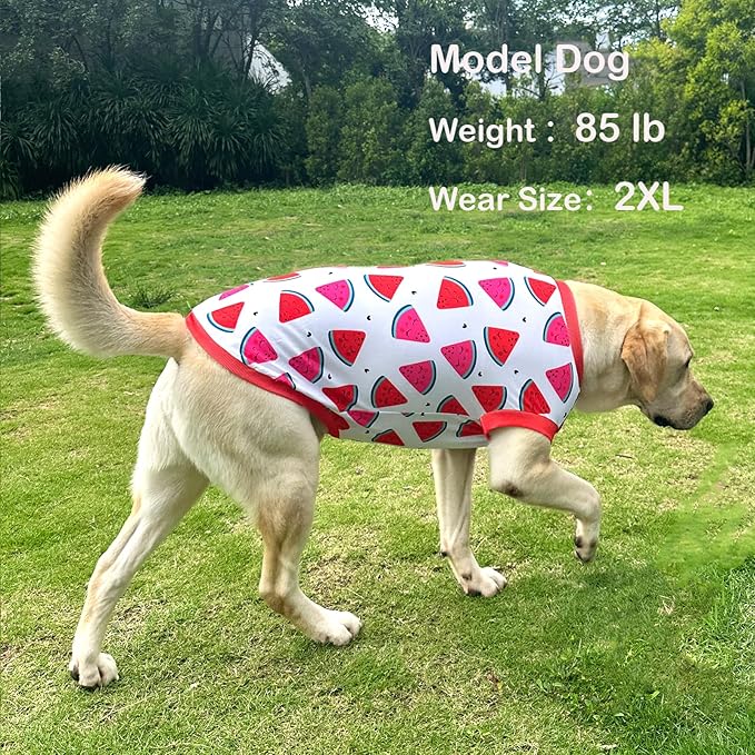 Dog Sleeveless T Shirt Fun Fruit Prints Dog Shirt Soft Stretchy Summer Clothes for Large Dog Boys Girls Shirt (Large,Watermelon)