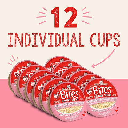 Stella & Chewy's Lil Bites Savory Stews for Small Breeds Chicken & Chicken Liver Dinner in Broth, 2.7 Oz. Cups (Pack of 12)