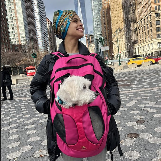 Pet Carrier Bag Backpack for Small Medium Dog&Cat Carrier Backpack with Safety Leash Large Ventilations Double-Layer Structure for Travel Outdoor (New Pink Red)