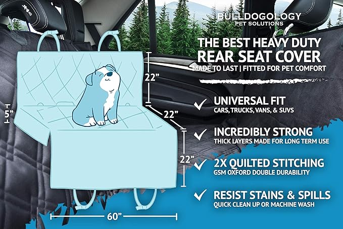 Bulldogology Dog Car Seat Cover Waterproof Heavy Duty Bench Dog Hammock Backseat Protector from Dog Hair