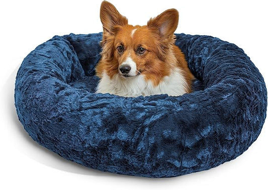 Best Friends by Sheri The Original Calming Donut Cat and Dog Bed in Lux Fur Navy 30"