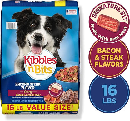 Kibbles N Bits Bacon & Steak Flavor Dry Dog Food, 16 lb Bag