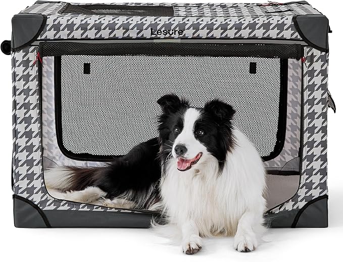 Lesure Cute Soft Collapsible Dog Crate 36 Inch 4-Door Foldable