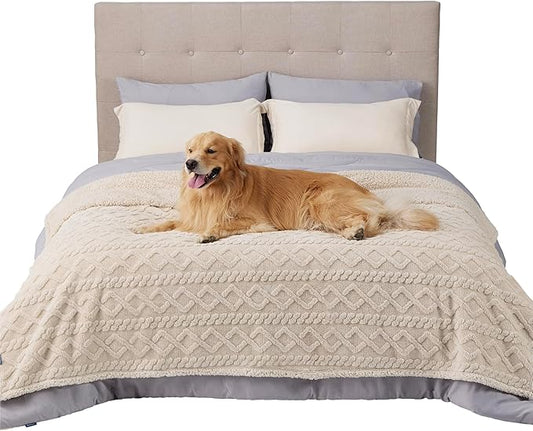 Bedsure Waterproof Dog Blankets for Bed 86x90, Cream