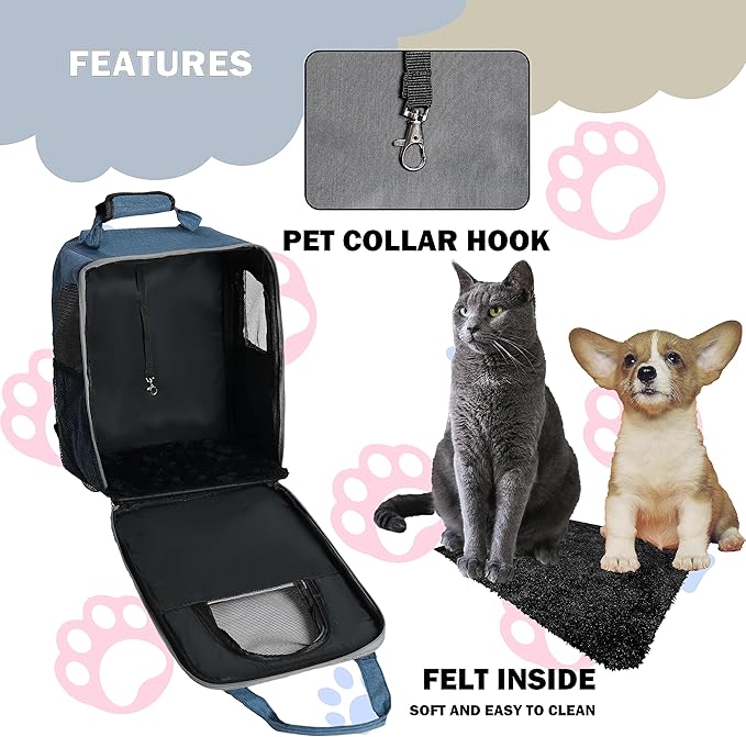 Cango Portable Pet Carrier Large Capacity Backpack for Small Medium Cats Dogs Puppies with Breathable Mesh and Safety Hook, Pet Carrier for Travel and Hiking