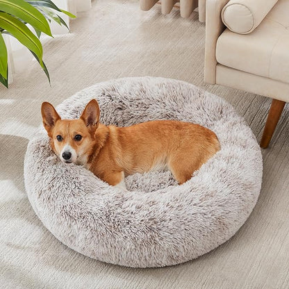 WESTERN HOME WH Calming Dog & Cat Bed, Anti-Anxiety Donut Cuddler Warming Cozy Soft Round Bed, Fluffy Faux Fur Plush Cushion Bed for Small Medium Dogs and Cats (20"/24"/27"/30")