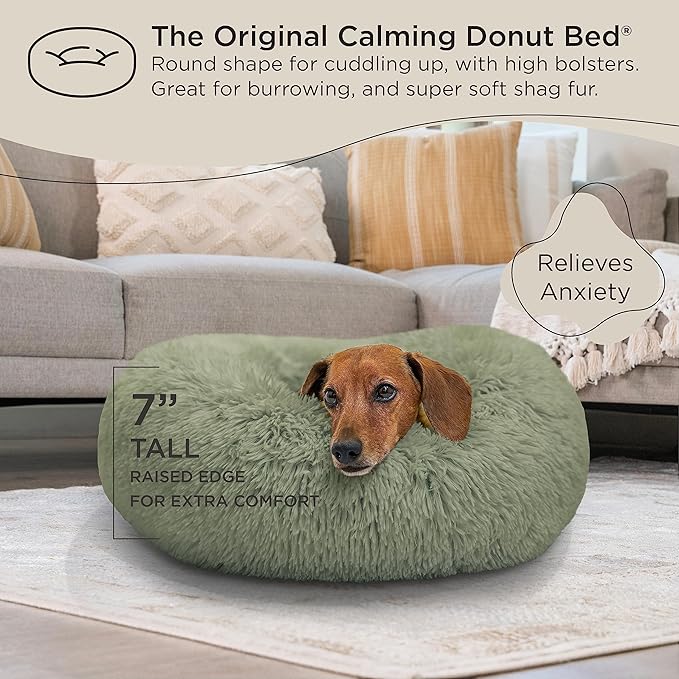 Best Friends by Sheri The Original Calming Donut Cat and Dog Bed in Shag Fur Sage 23"
