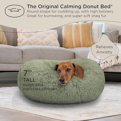 Best Friends by Sheri The Original Calming Donut Cat and Dog Bed in Shag Fur Sage 23"