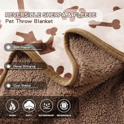 Waterproof Dog Blankets Pet Blanket 50"x60", Soft Fluffy Sofa Car Bed Protector, Reversible Sherpa Fleece Dog Blanket for Large Dogs (Beige-House)