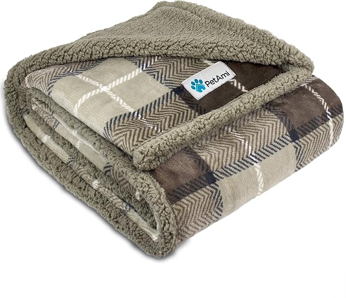 PetAmi WATERPROOF Dog Blanket For Bed 80x60 Plaid