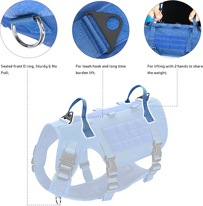 Forestpaw Tactical Dog Harness for Large Dogs,Tactical Dog Collar with Bungee Leash Set,No Pull Military Dog Harness for Dog Walking Training,Adjustable for Medium Large Dogs,Blue M