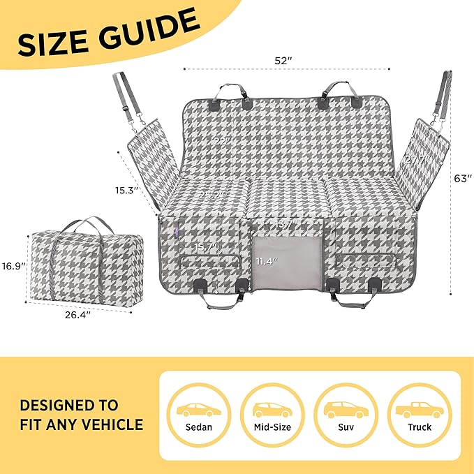 Lesure Dog Car Seat Cover for Back Seat with Hard Bottom