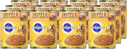 PEDIGREE CHOPPED GROUND DINNER Adult Canned Soft Wet Dog Food, Filet Mignon & Bacon Flavor, 13.2 oz. Cans (Pack of 12)