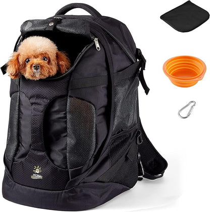 Large Pet Backpack| Dog Backpack for Most Dog Sizes | Travel&Hiking Pet Carrier Backpack | with Safety Leash |More Large Ventilations|Double-Layer Structure|Up to 25LB(New Black)