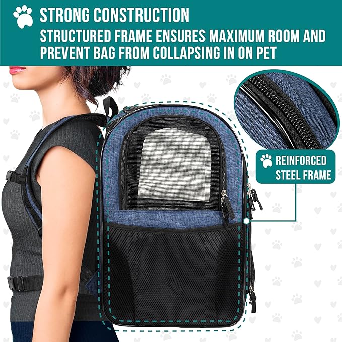 PetAmi Dog Backpack Carrier for Small Large Cat, Pet, Puppies, Ventilated Pet Hiking Backpack Travel Bag, Airline Approved Cat Backpack Carrier, Safety Back Support, Camping Biking, Max 18 lbs, Navy