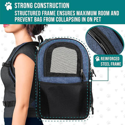 PetAmi Dog Backpack Carrier for Small Large Cat, Pet, Puppies, Ventilated Pet Hiking Backpack Travel Bag, Airline Approved Cat Backpack Carrier, Safety Back Support, Camping Biking, Max 18 lbs, Navy