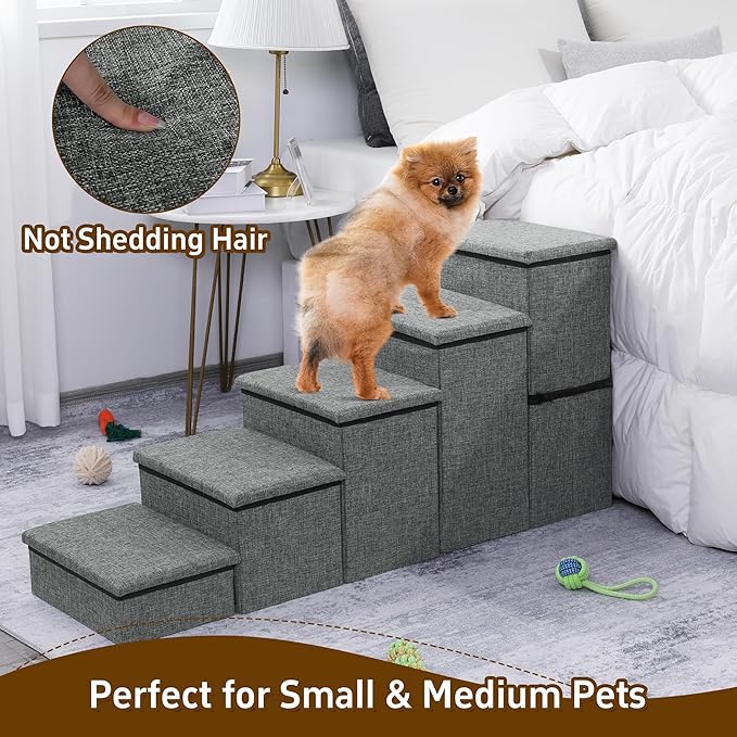 HOMBYS Foldable Dog Stairs for High Bed 21" H 5 Steps