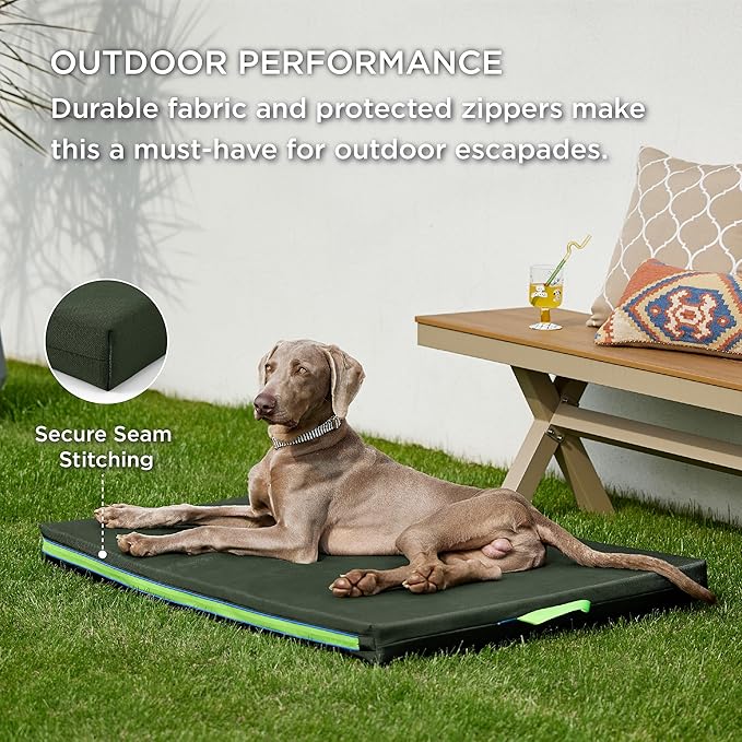 Bedsure Chewproof Durable Outdoor Waterproof Dog Bed with Heavy Duty Cover (44"x32", Moss