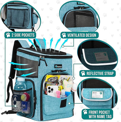 PetAmi Dog Backpack Carrier, Airline Approved Cat Backpacks for Carrying Small Large Cats, Pet Carrier Back Pack, Ventilated Soft Sided for Travel, Hiking, Camping, Max 18 lbs, Turquoise