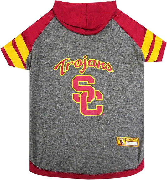 Pets First NCAA USC Trojans Hoodie for Dogs & Cats, X-Small. | Collegiate Licensed Dog Hoody Tee Shirt | Sports Hoody T-Shirt for Pets | College Sporty Dog Hoodie Shirt