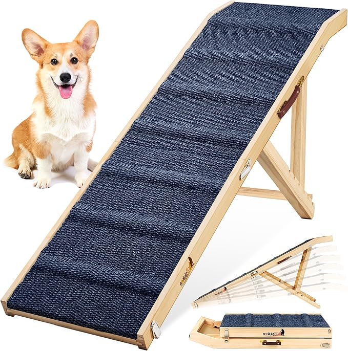 𝟮𝟬𝟮𝟰 𝐔𝐩𝐠𝐫𝐚𝐝𝐞𝐝 Dog Ramp for Bed, L64 W17 Foldable Pet Ramp for Small Large Dogs Cats, Dog Ramps for High Beds Car, High Traction with Platform 6 Adjustable Heights 24" to 30" Up to 220LBS