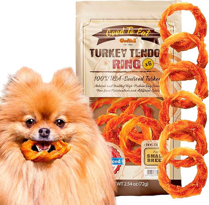 Gootoe Turkey Tendon Dog Treats – 100% USA-Sourced, Natural Snack, Premium Training Chews, Hypoallergenic, Reseal Value Bags, Size for Small Dogs, Ring (Small) 6 Unit/Pack