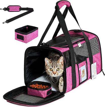 Pet Carrier - Airline Approved for Small Dogs, Cats, Kittens Under 15lb - Collapsible Soft Sided TSA Cat Travel Carrier in Red