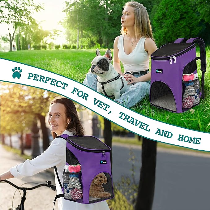 PetAmi Small Dogs and Cat Backpack Carrier, Airline Approved Pet Backpack Carrier, Ventilated, Safety Strap, Buckle Support Designed for Hiking Travel Camping Outdoor, Max 18 lbs (Purple)