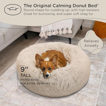 Best Friends by Sheri The Original Calming Donut Cat and Dog Bed in Shag Fur Taupe 30"