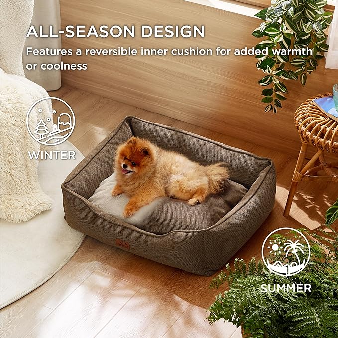 Bedsure Washable Dog Bed for Small Dogs 25x21x8inches, Brown
