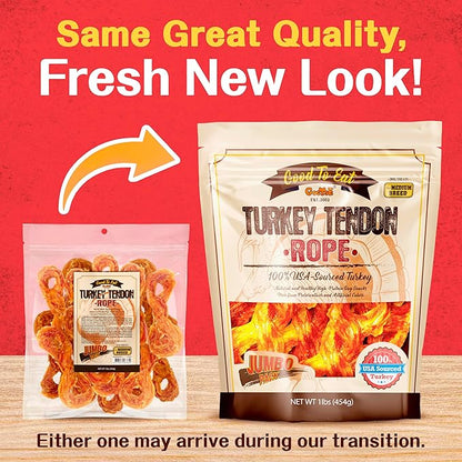 Gootoe Turkey Tendon Dog Treats – 100% USA-Sourced, Natural Snack, Premium Training Chews, Hypoallergenic, Reseal Value Bags, Sizes for Medium Dogs, Rope (M) Jumbo Pack, 1 lb (Pack of 1)