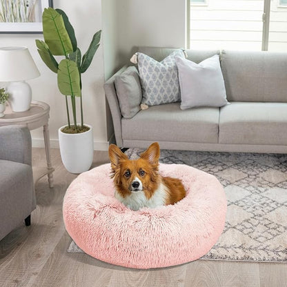 Best Friends by Sheri The Original Calming Donut Cat and Dog Bed in Shag Fur Cotton Candy Pink 30"