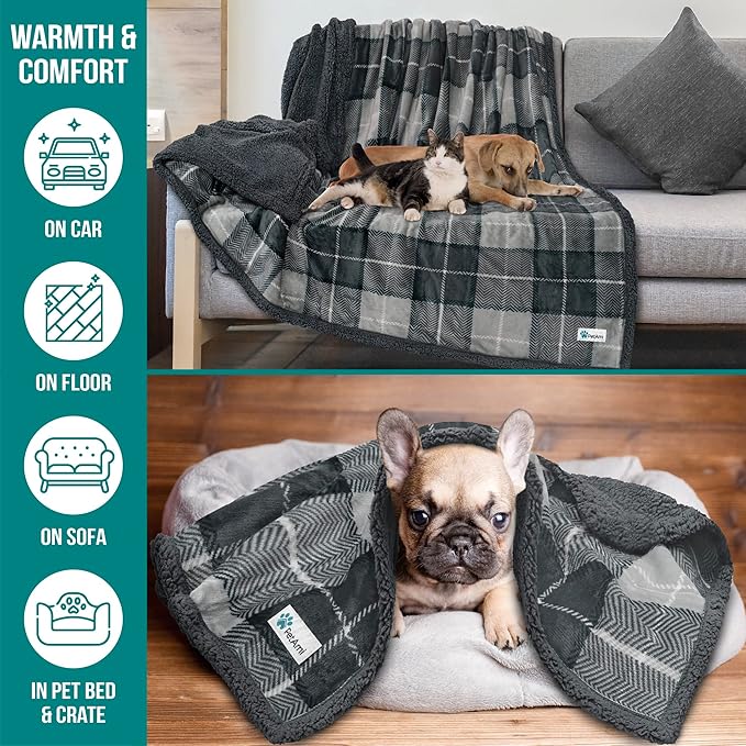 PetAmi WATERPROOF Dog Blanket For Medium Large Dog 60x40 Plaid