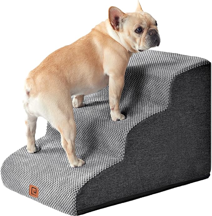 EHEYCIGA Curved Dog Stairs for Small Dogs 15.7" H 3-Step Dog