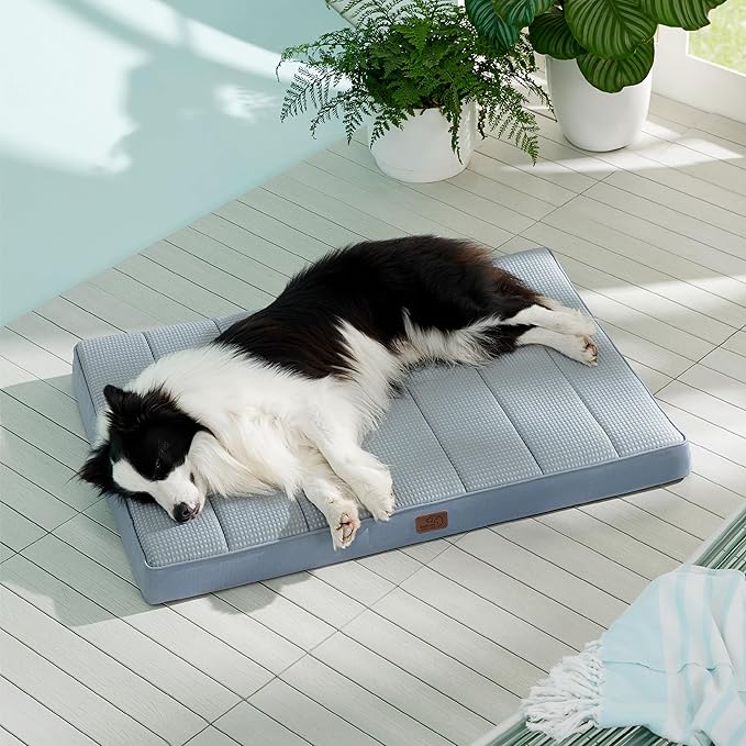 Bedsure Cooling Gel Foam Dog Bed for Large Dogs Cover(36"x27", Blue)