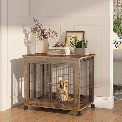 NicBex Dog Crate Furniture Dog Cage with 3 Doors and Lift Top