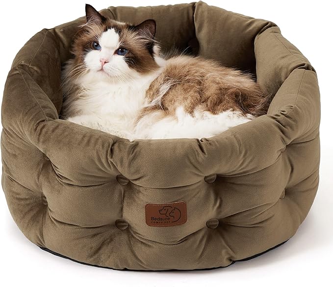 Bedsure Round Cat Beds for Indoor Cats 20x20x9inches, Oak