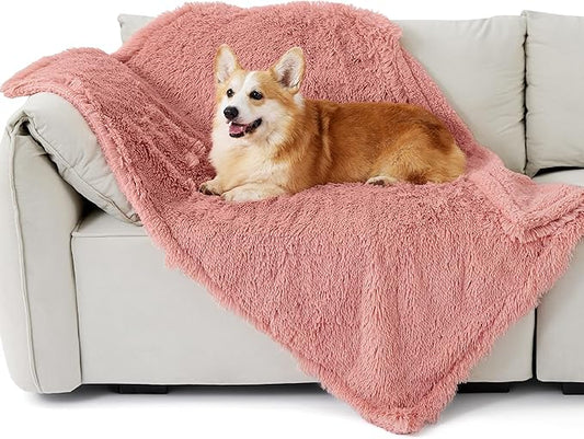 Bedsure Waterproof Dog Blankets for Medium Dogs - Calming Cat Blanket for Couch Protector Washable, Long Faux Fur Pet Throw Blanket for Puppy, Reversible Furniture Protection, 30"x40", Pink