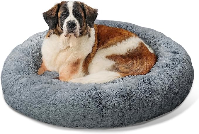 Best Friends by Sheri The Original Calming Donut Cat and Dog Bed in Shag Fur Gray 45"