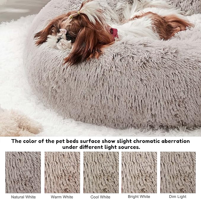 Western Home Faux Fur Dog & Cat Bed, Original Calming Bed for Small Medium Large Pets, Anti Anxiety Donut Cuddler Round Warm Washable Bed for Indoor Cats(20", Khaki)