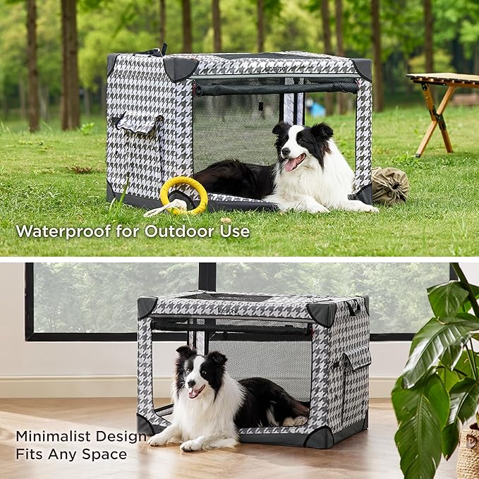 Lesure Cute Soft Collapsible Dog Crate 42 Inch 4-Door Foldable