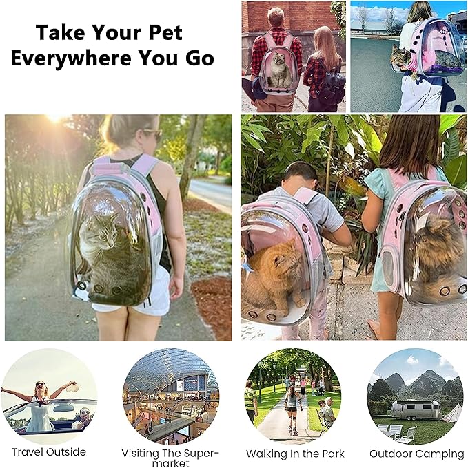 Cat Backpack Carrier,Expandable Bubble Backpack for Carrying Cats and Puppies,Airline-Approved Pet Travel Carrier Designed for Travel, Hiking, Walking Outdoor Use,Pink