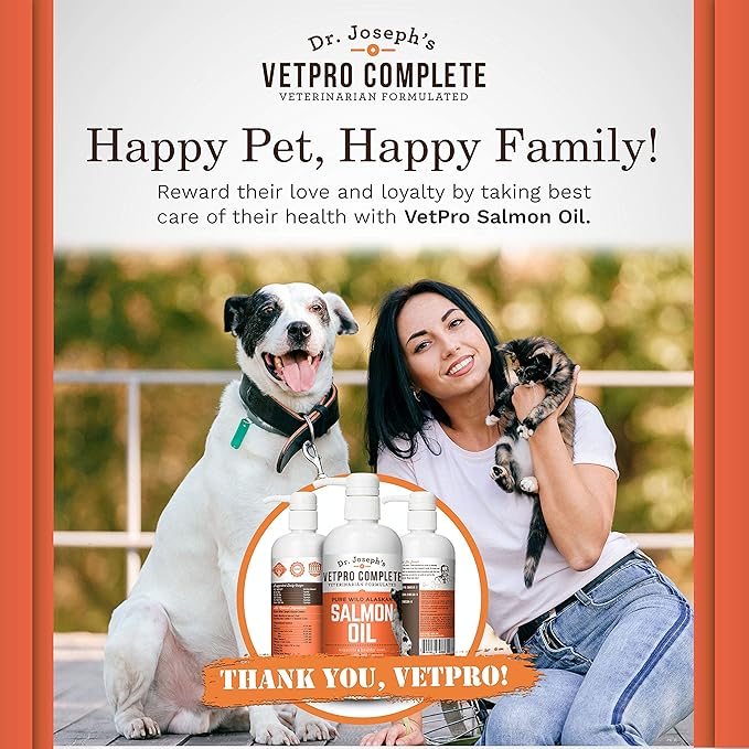 VetPro 100% Pure Wild Alaskan Salmon Oil Supplement for Dogs & Cats, 16 Ounces, Omega 3 & 6 Liquid Fish Oil, Supports Healthy Coat & Joints, Helps Dry Skin & Allergies, Add to Food