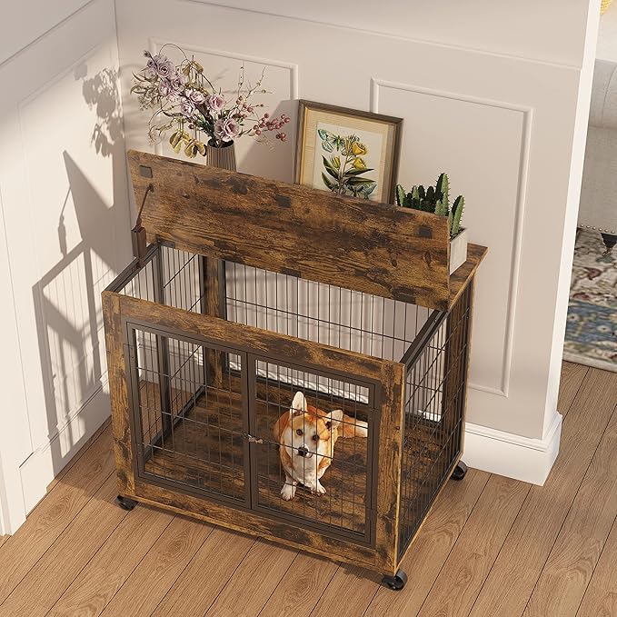 NicBex Dog Crate Furniture Dog Cage with 3 Doors and Lift Top