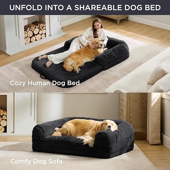 Bedsure Foldable Human Dog Bed for People Adults 2 in 1 Calming